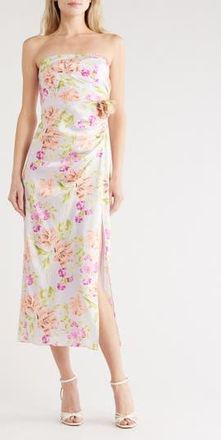 Cinq &agrave; Sept Midnight Tulips Denali Strapless Midi Dress in Pale Lavender Multi at Nordstrom Rack, Size 10