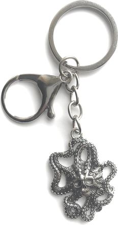 Generic LARGE KEYRING - Kracken - Antique Silver Plated. Split Ring And Trigger Clasp. Key Ring. Gothic, Fantasy, Horror, Mystical, Emo. Octopus With Skull