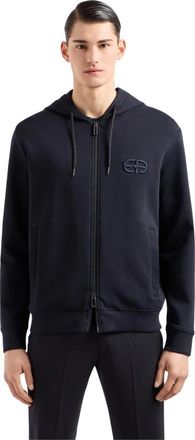 Emporio Armani Donkerblauwe sportieve stijl jas met logo borduurwerk - Heren - Vesten met rits - Blauw - XL - Katoen - Hoodies & sweatvesten