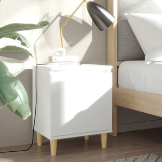 vidaXL Vidaxl - Mesita De Noche Con Patas De Madera Maciza Blanco 40x30x50 Cm