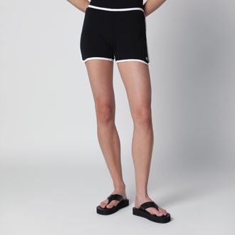 Courr&egrave;ges Contrast mini jersey shorts in black cotton