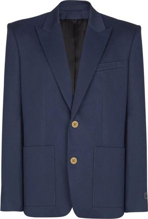 Balmain Cotton Twill 2-Button Jacket - Heren - Blazers - Blauw - 2XL - Katoen - Jassen