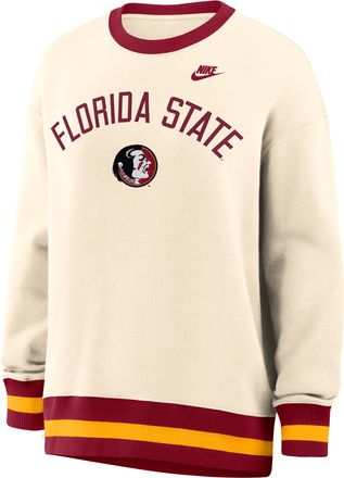 Nike Florida State Legacy Nike Womens College Oversized Pullover Crew in Brown | 040H0JHHFSH-526