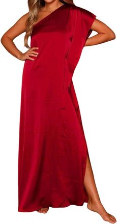 Peach Love California Satin One Shoulder Maxi Dress In Red