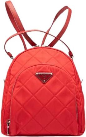 Prada Pre-owned Quilted Nylon Backpack - Dames - Vintage Rugzakken - Rood - ONE Size - Nylon - Vintage