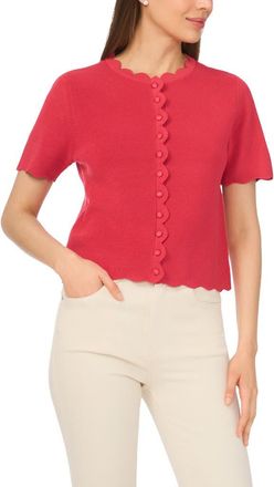 CeCe by Cynthia Steffe Scallop Edge Short Sleeve Cardigan in Claret Red at Nordstrom, Size Xx-Large