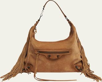 Balenciaga Le City Medium Fringed Suede Hobo Bag