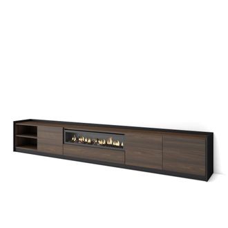 Skraut Home Skraut Home - Mueble Tv, Televisi&oacute;n, 310x37x50cm, Para Tv Hasta 80, Chimenea El&eacute;ctrica, Roble Oscuro Y Negro