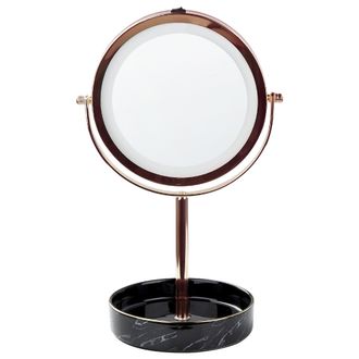 Beliani Beliani - Espejo De Maquillaje Led De Metal Vidrio Rosa Dorado Negro 20 Cm Doble Cara Savoie
