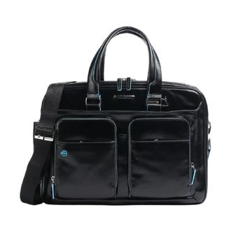 Piquadro Laptop Bags & Cases, male, Black, Size: ONE SIZE Blue Square Expandable Briefcase