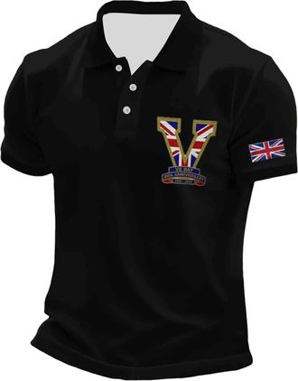 Generic Union Jack T Shirt for Men Short Sleeve Collared Bunting Flags Print Great Britain Polos Vj Day 80th Anniversary Flag 2025 Shirts Holiday Clothes (A5-