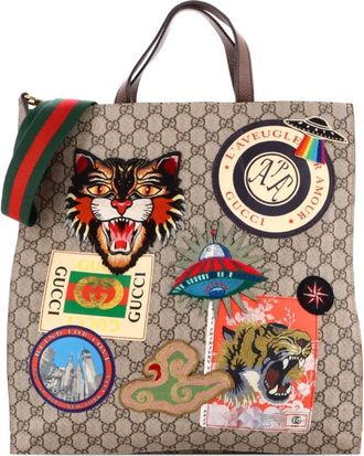 Gucci Courrier Convertible Soft Open GG Coated Canvas with Applique North South tote bag - women - Fabric - One Size - Brown