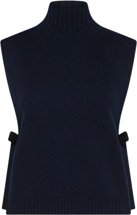 Seventy Gilet met strikjes - Dames - Coltruien - Blauw - S - Wol - Truien & Vesten