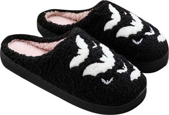 Generic Halloween Slippers for Adults, Warm Plush Indoor Shoes with Ghost and Pumpkin Design, Soft Fleece Lined Anti Slip House Slippers, Comfortable Novelty 