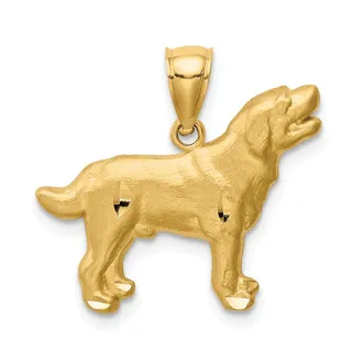 Diamond2Deal 14k Yellow Gold Satin Diamond-cut Labrador Retriever Dog Pendant
