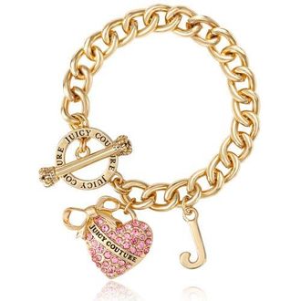 Juicy Couture Pink Pav&eacute; Heart Toggle Bracelet, Gold-Tone Curb Chain in Gold Tone at Nordstrom, Size 7.5