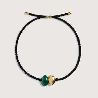 Monica Vinader Gold Antica Gemstone Cord Bracelet Green Aventurine