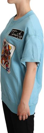 Dolce & Gabbana Womens Blue Queen Of Hearts Card Sweater T-Shirt Light Cotton