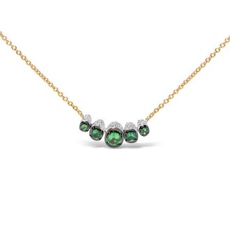House of Brilliance 18K Rose Gold 3/4 Cttw Pave Diamonds and Graduated Green Tsavorite Gemstone Curved Bar Choker Necklace (G-H, SI1-SI2)
