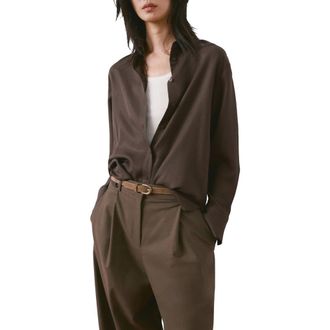 Mango Straight Button-Up Shirt in Brown at Nordstrom, Size 2