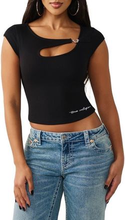 True Religion Cutout Rib T-Shirt in Jet Black at Nordstrom, Size Xx-Large