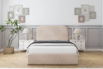 Sloomy Belvoir Naples Frame-Mattress - 45 Upholstered Headboard in Light Sand | Size: Small Double