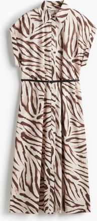 H&M Popelinekleid mit G&uuml;rtel - Hellbeige/Zebraprint