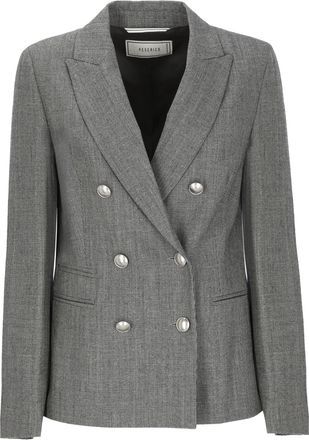 PESERICO Double-Breasted Grey Jacket With Rhinestone Detail