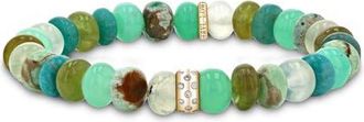 Sheryl Lowe YG Green Mix 8mm Bead Bracelet with Scattered Diamond Donut in Green Mix /14Kt Yellow Gold at Nordstrom, Size 7.25