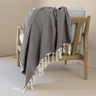 Febronie Manta plaid algod&oacute;n negro 160x250