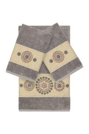 Linum Home Textiles Isabell 3-Piece Embellished Towel Set - Dark Grey at Nordstrom Rack