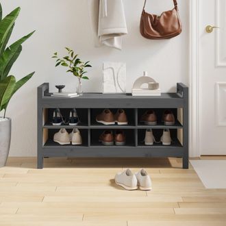 vidaXL Vidaxl - Banco De Recibidor Madera Maciza De Pino Gris 110x40x60 Cm