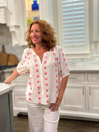 Dylan Esme Embroidered Blouse In White/pink