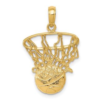 Diamond2Deal 14k Yellow Gold Swoosh Basketball Net Pendant