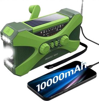 No Brand Radio Solar Manual De Emergencia, Receptor Port&aacute;til De Sintonizaci&oacute;n Am/fm Con Linterna Sos De Bater&iacute;a Externa De 10000 Mah Integrada, Color Verde