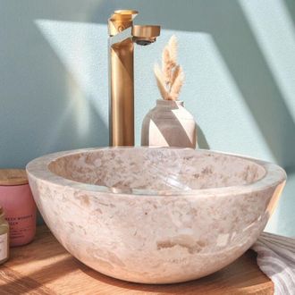 Wanda Collection Lavabo sobre encimera Barcelona de mármol color crema 30 cm