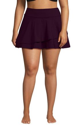 Lands End High Waisted Tulip Hem Swim Skort in Dark Wine at Nordstrom, Size 3X