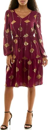 Nina Leonard Balloon Sleeve Drawstring Dress in Cherry Wine at Nordstrom Rack, Size X-Large