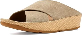 FitFlop Lulu Lux Graphic-weave Suede Cross Slides Womens Wedge Shoes Cappuccino : 7.5 M (B)