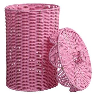 Happimess Resin 2.9-Gallon Cylinder Wicker Watebasket with Scalloped Lid in Pink at Nordstrom