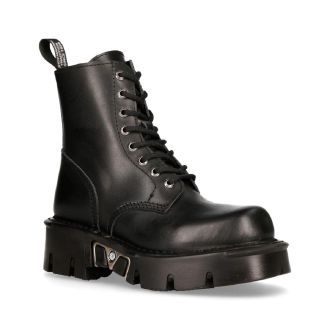 New Rock Unisex Gothic Military Biker Boots- MILI084N-S3 in Black | Size: 3