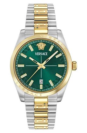 Versace Millenyium Two-Tone Bracelet Watch, 40mm in Two Tone Green at Nordstrom