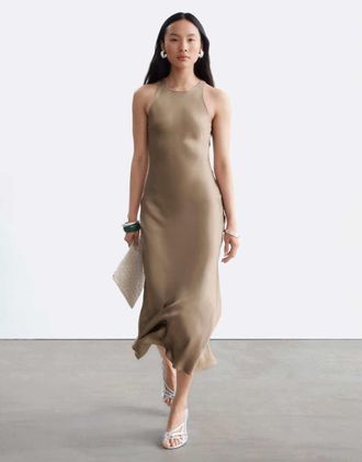 & Other Stories Vestito midi taglio sbieco in raso champagne-Neutro