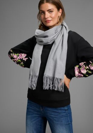 Laura Scott Schal LAURA SCOTT, Damen, grau (hellgrau melange), Web, Obermaterial: 100% Polyester, meliert, unifarben, Modet&uuml;cher Schal, mit modischen Fransen in k