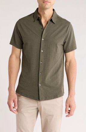 Robert Barakett Manny Short Sleeve Knit Button-Up Shirt in Dark Olive at Nordstrom, Size Xx-Large