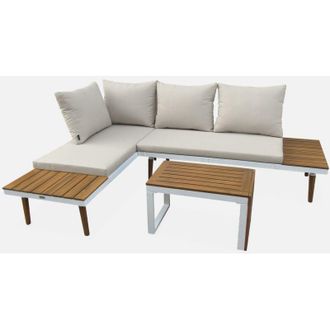 Sweeek Salotto da giardino in alluminio e acacia, 4 posti
