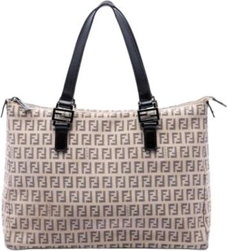 Fendi Pre-owned Tote Bags, female, Beige, Size: ONE SIZE Pre-owned Vintage Canvas Tote