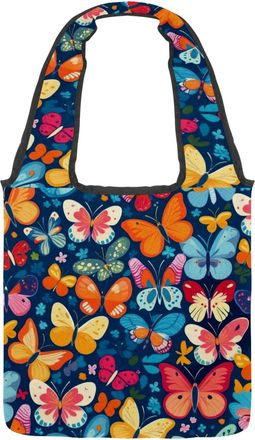 Generic Art Colors Flower Butterfly Reversible Canvas Shoulder Tote - Double-Sided Print, 12oz Cotton, 27cm Drop, Fold-Flat Bag for Travel, Shopping, Street O