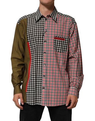 Dolce & Gabbana Multicolor Cotton Collared Checkered Mens Shirt