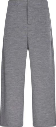 Max Mara Wol en katoen broek - Dames - Wijde Broeken - Grijs - XS - Katoen - Broeken